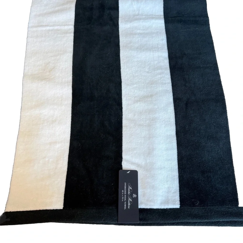 Brooks Brothers Black White Cabana Striped 40x70” Oversized Pool Beach Towel New